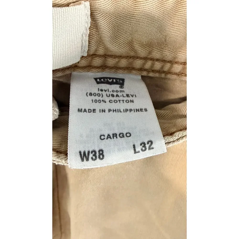 Levi's Cargo Pants Mens 38x32 Beige Canvas Multi Pocket Relaxed Fit